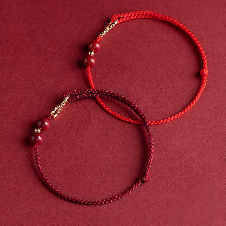 Buddha Stones Cinnabar Blessing Red String 14K Gold Infinity Symbol Bracelet Anklet