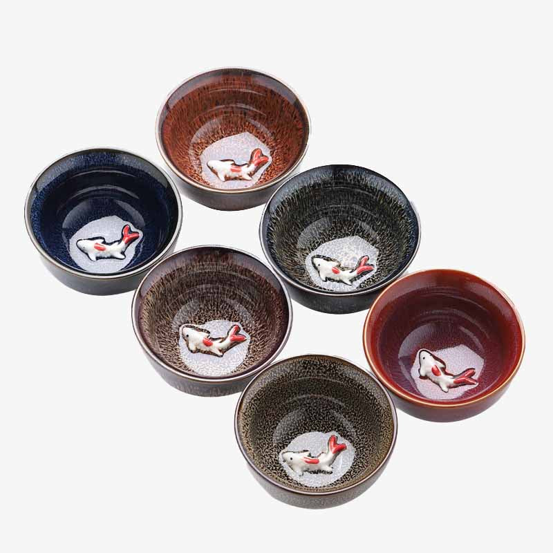 Buddha Stones Small Koi Fish Kiln Change Chinese Jianzhan Ceramic Teacup Kung Fu Tea Cup 60ml