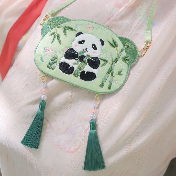 Buddha Stones Embroidery Lucky Panda Cat Shiba Inu Deer Rabbit Fox Flower Cute Animal Hanfu Bag Crossbody Bag Shoulder Bag