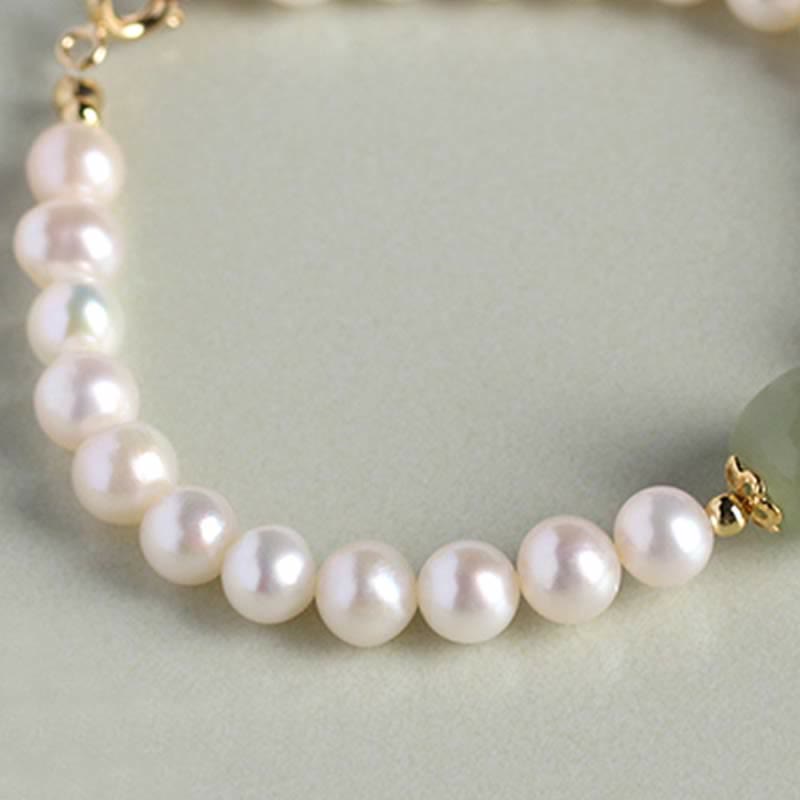 Buddha Stones Natural Pearl Hetian Jade Happiness Healing Bead Bracelet