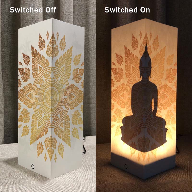 Buddha Statue Pattern Serenity Attractive Paper Shadow Light Lamp Home Decor