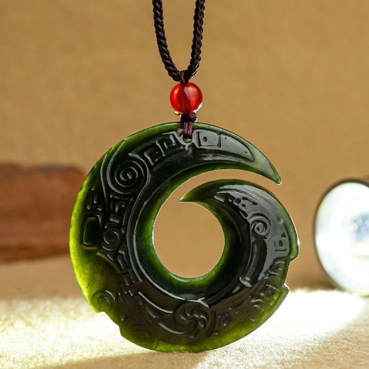 Buddha Stones One's Luck Improves Design Patern Natural Hetian Cyan Jade Success Necklace Pendant