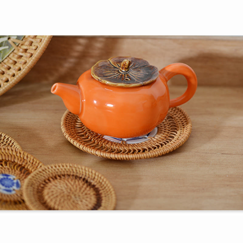 Ceramic Flower Pattern Rattan Cup Mat Tea Cup Coaster