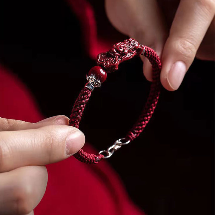 Buddha Stones Handcrafted PiXiu Cinnabar Wealth Luck Braided Bracelet