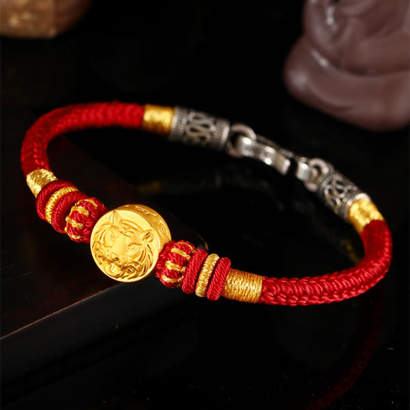 Buddha Stones 999 Gold Chinese Zodiac Auspicious Matches Om Mani Padme Hum Luck Handcrafted Bracelet