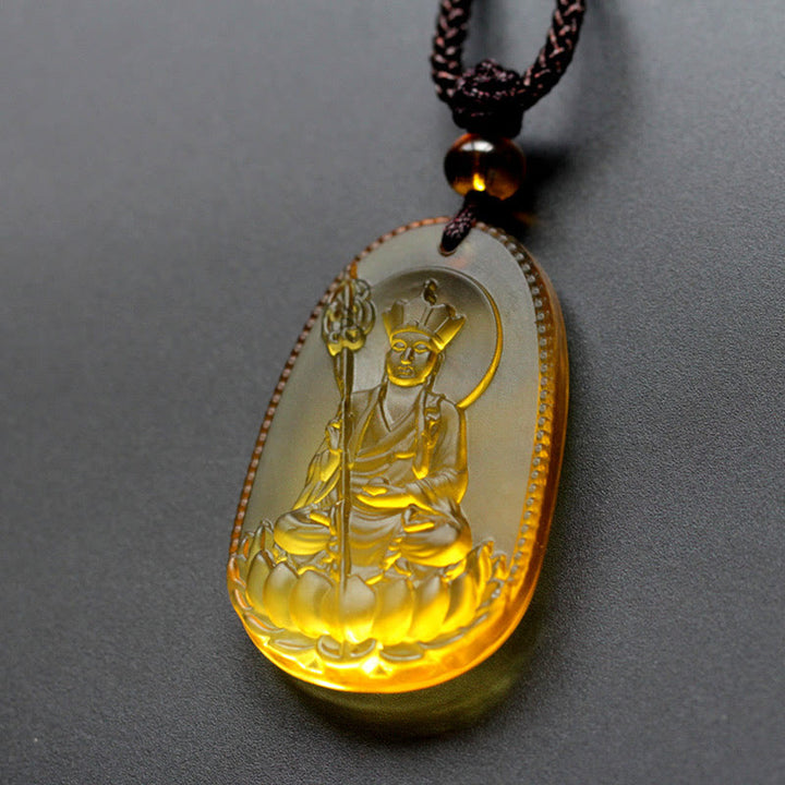 Buddha Stones Ksitigarbha Buddha Liuli Crystal Serenity Amulet Necklace Pendant