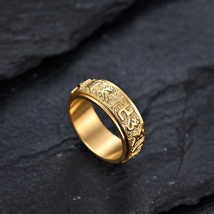 Buddha Stones Om Mani Padme Hum Balance Calm Titanium Steel Ring