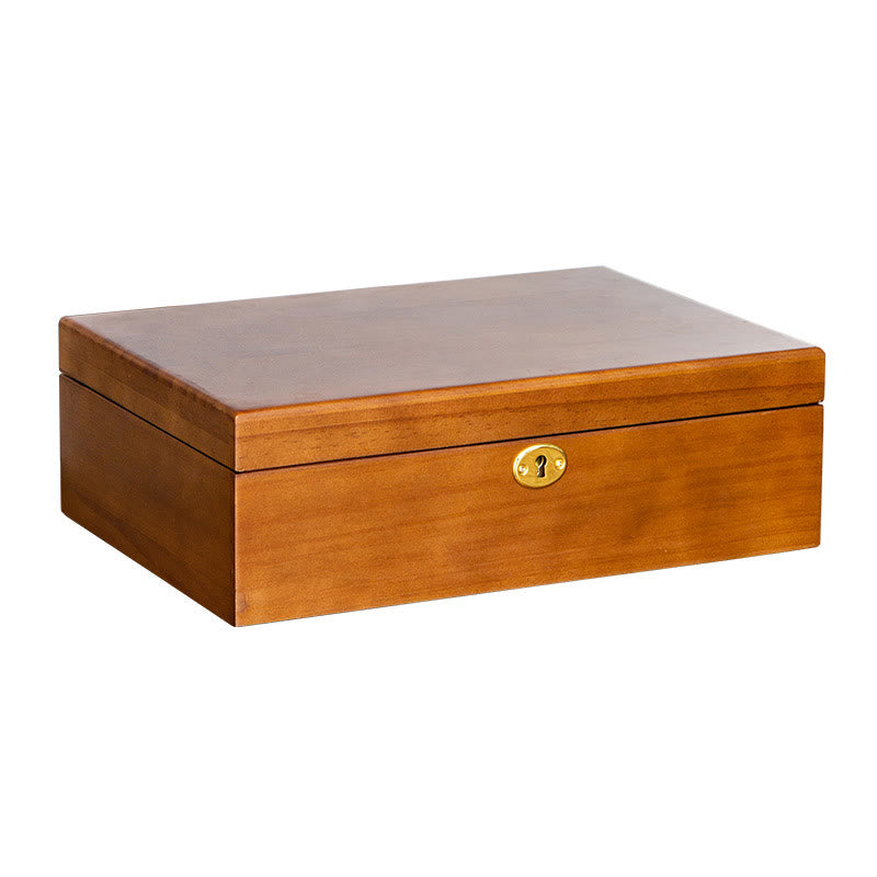 Buddha Stones Vintage Wooden Jewelry Box Two-Layer Solid Wood Jewelry Storage Box