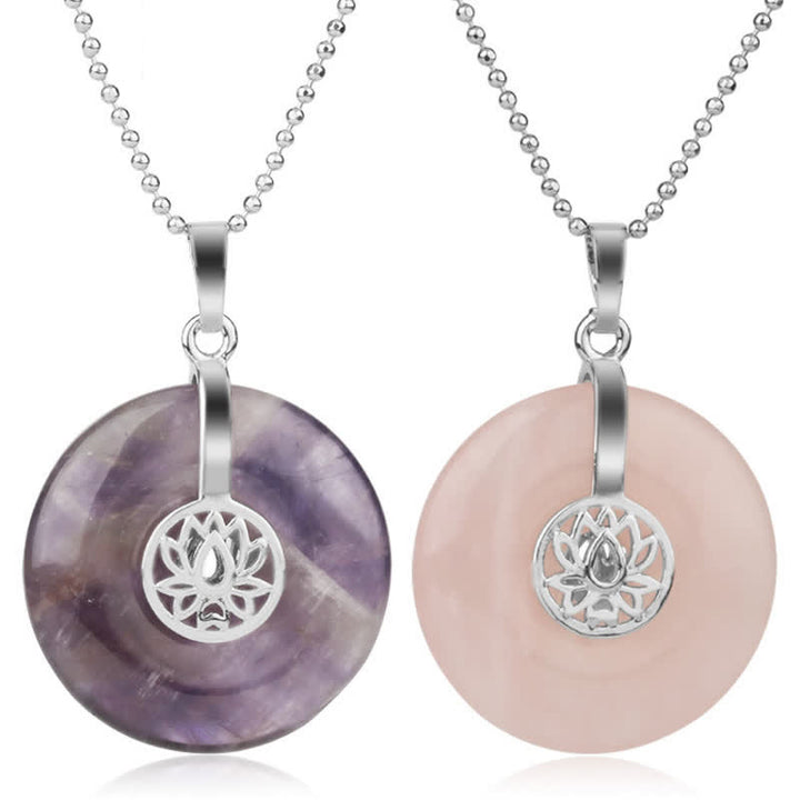 Buddha Stones Various Crystal Amethyst Pink Crystal Lotus Healing Necklace Pendant