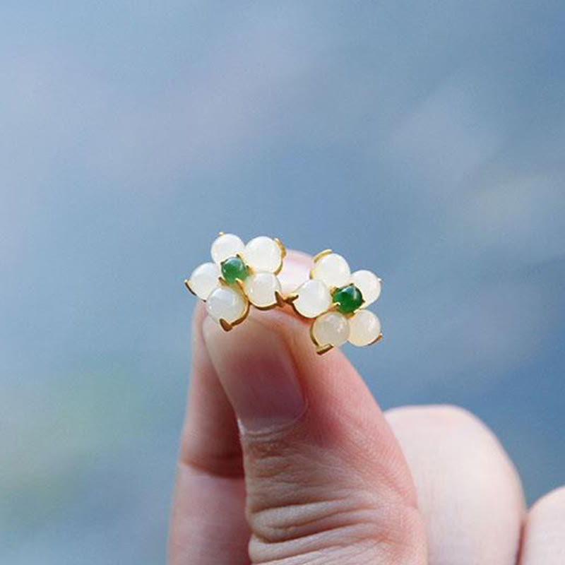 FREE Today: Release Negativity White Jade Flower Blessing Stud Earrings