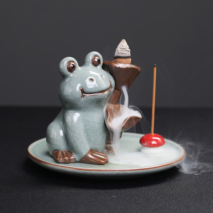 Meditation Frog Ceramic Lotus Healing Incense Burner