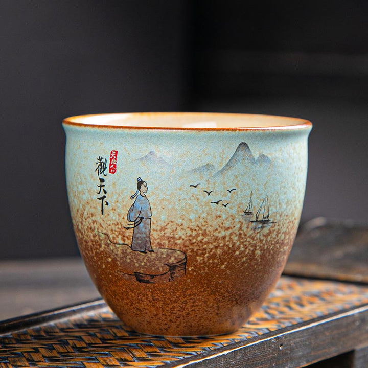 Buddha Stones Colorful Deer Pipa Snow Plum Blossoms Mountains Rivers Bird Ceramic Teacup Kung Fu Tea Cup Bowl