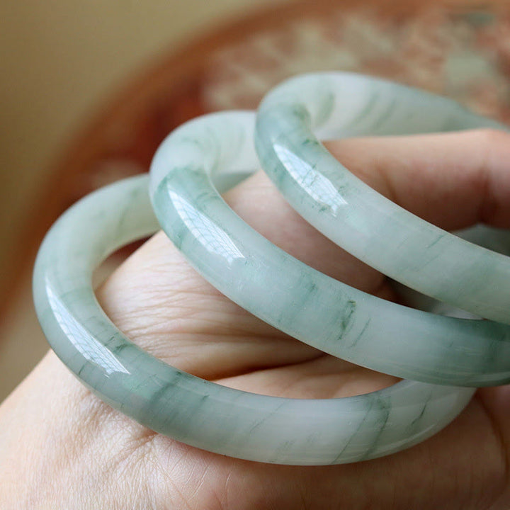 Buddha Stones Natural Jade Luck Prosperity Bangle Bracelet