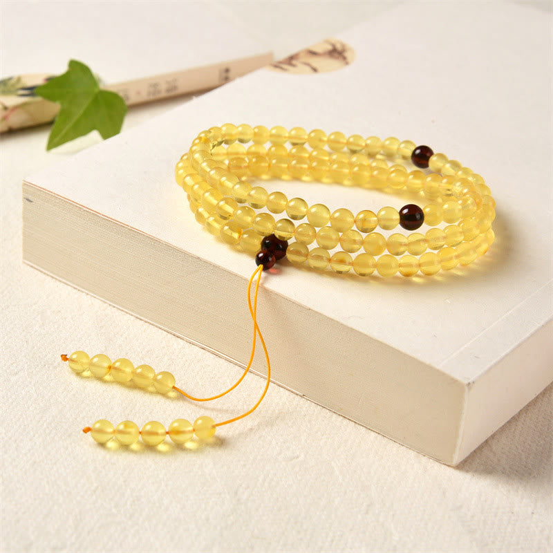 108 Mala Beads Natural Amber Clear Anxiety Bracelet