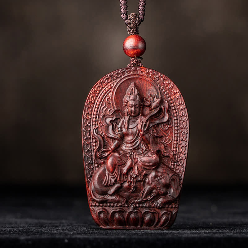 Chinese Zodiac Natal Buddha Small Leaf Red Sandalwood Lotus Protection Necklace Pendant