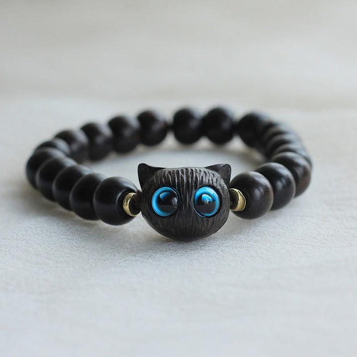 FREE Today: Promotes Tranquility Ebony Wood Green Sandalwood Cute Cat Peace Bracelet