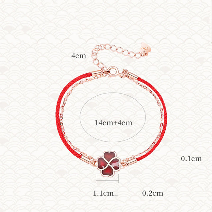 Buddha Stones 925 Sterling Silver Color-changing Four Leaf Clover Luck Protection Red String Bracelet