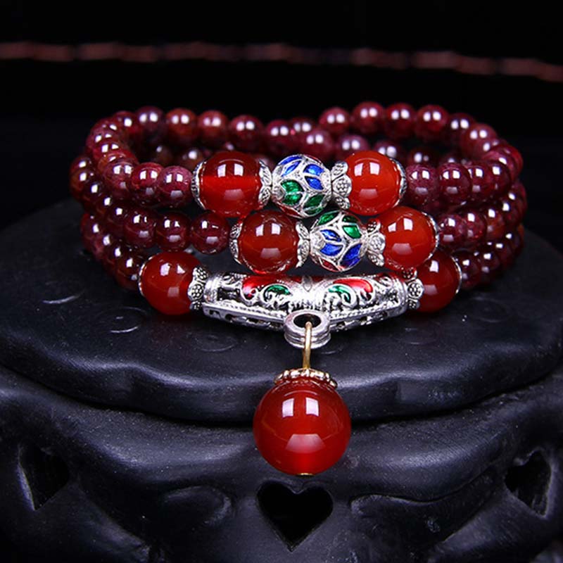 Buddha Stones Natural Garnet Red Agate Blessing Healing Bracelet Necklace Pendant