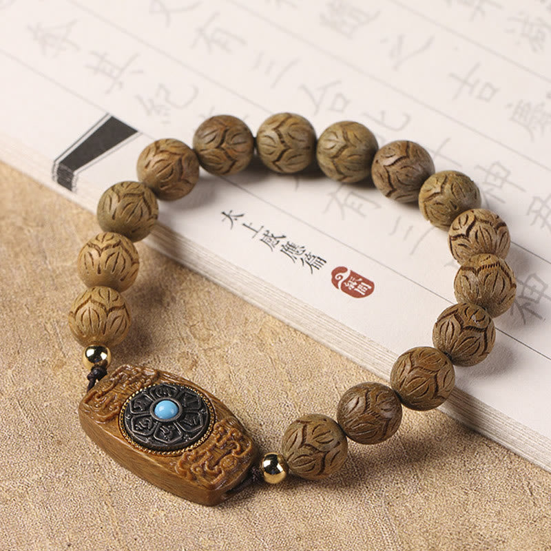 Buddha Stones Green Sandalwood Ebony Wood Sandalwood Om Mani Padme Hum Soothing Bracelet