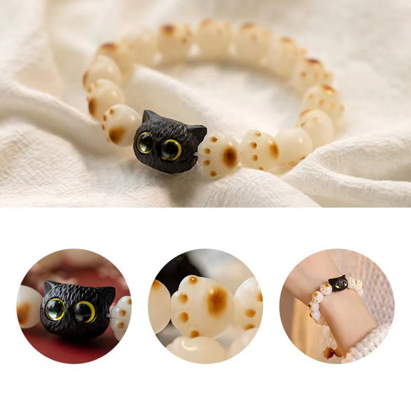 Buddha Stones Natural Bodhi Seed Red Sandalwood Lovely Paw Lucky Cat Peace Bracelet