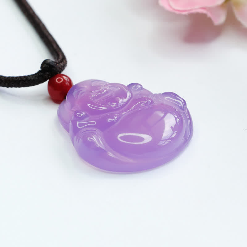 Buddha Stones Laughing Buddha Purple Jade Happiness Necklace Pendant