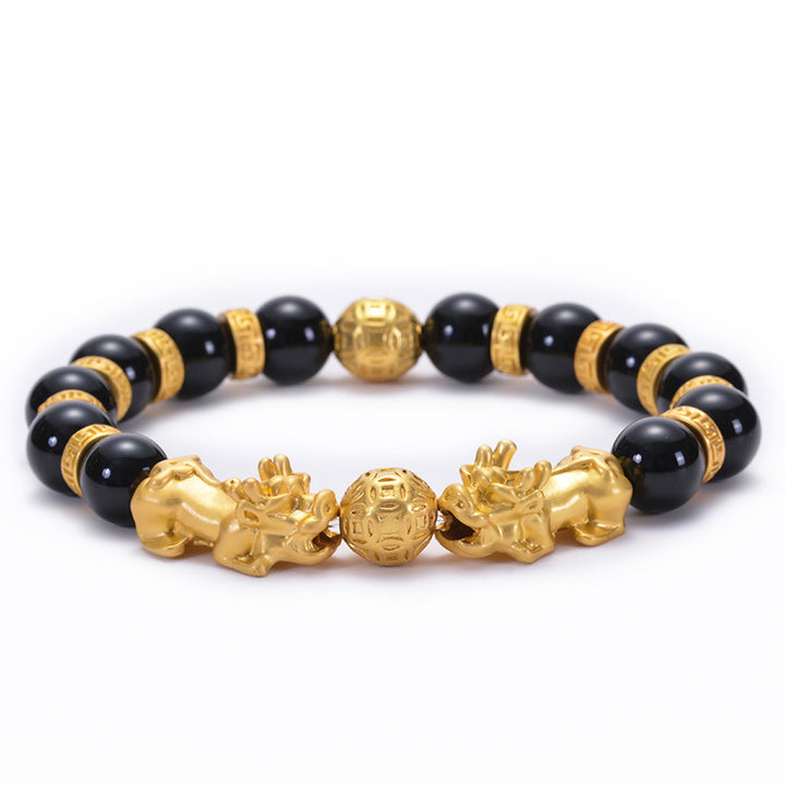 Buddha Stones Double Pixiu Obsidian Wealth Bracelet