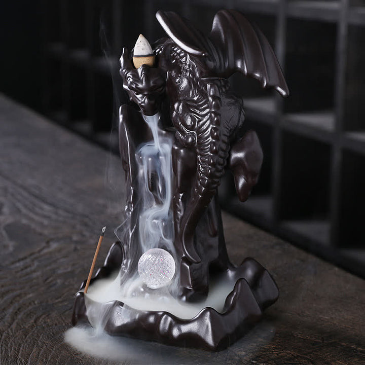 Nordic Dragon Ceramic Backflow Smoke Fountain Meditation Healing Incense Burner Led Ball Decoration