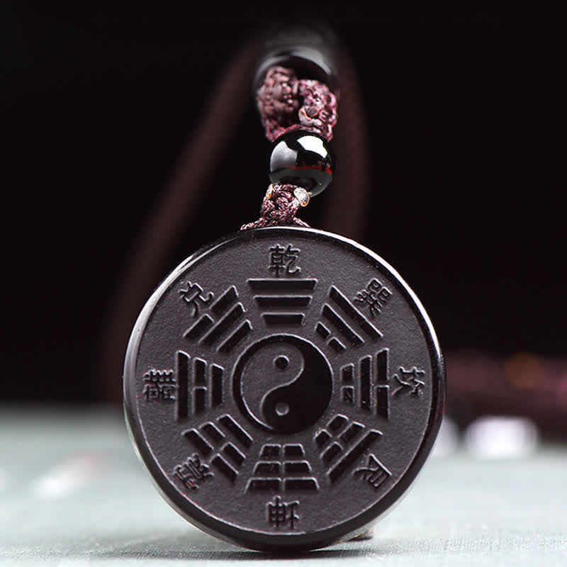 Black Obsidian Bagua Yin Yang Strength Necklace Pendant