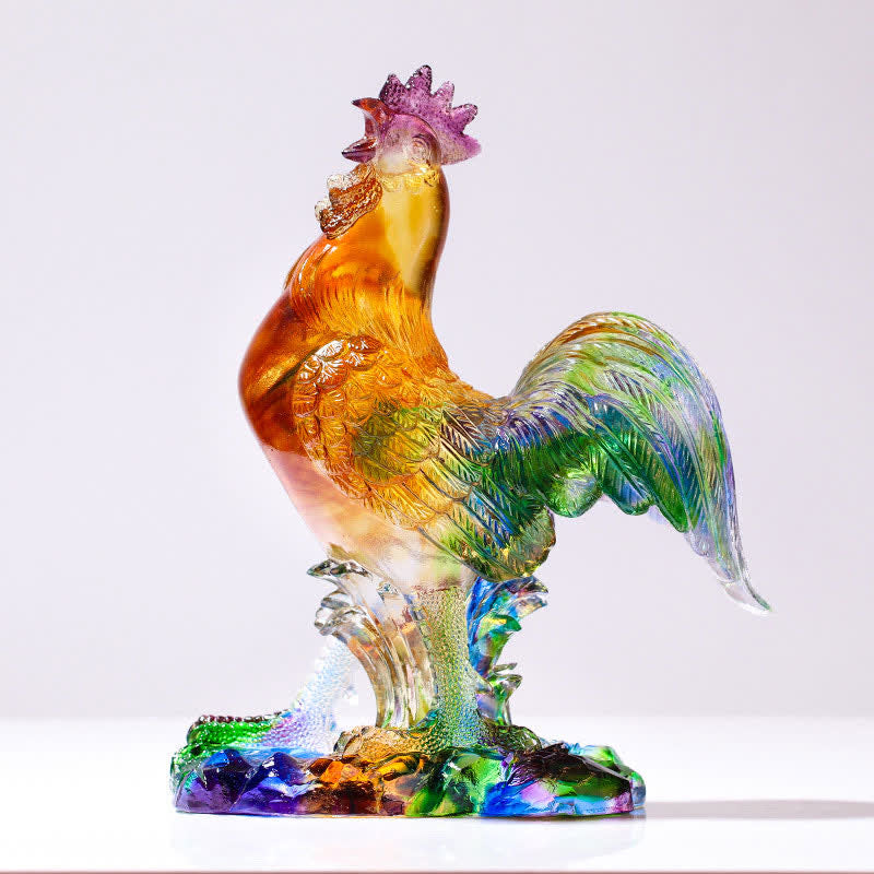 Handmade Liuli Crystal Rooster Art Piece Home Decoration