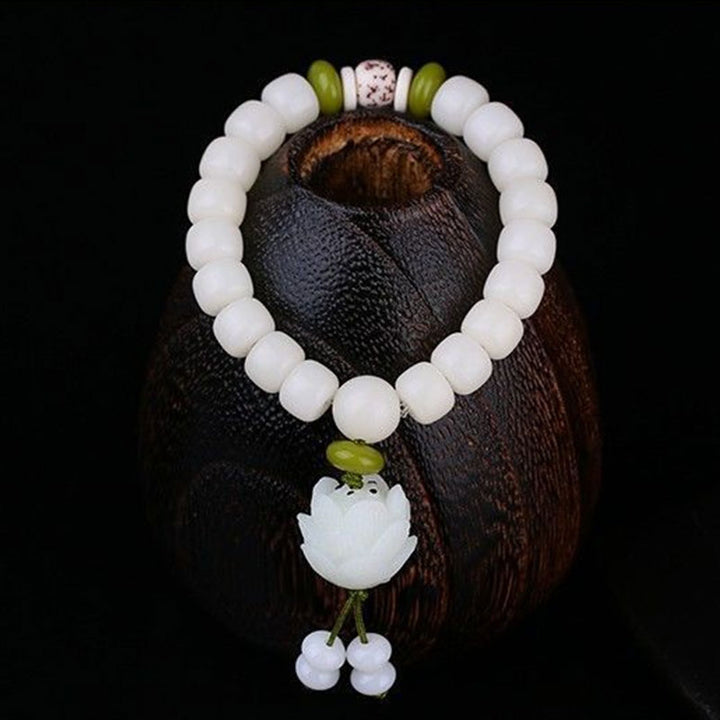 Buddha Stones Lotus Natural White Bodhi Seed Luck Bracelet