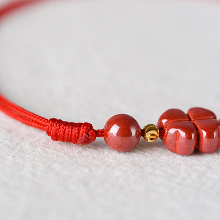 FREE Today: Blessings and Luck Four Leaf Clover Cinnabar Red String Protection Bracelet