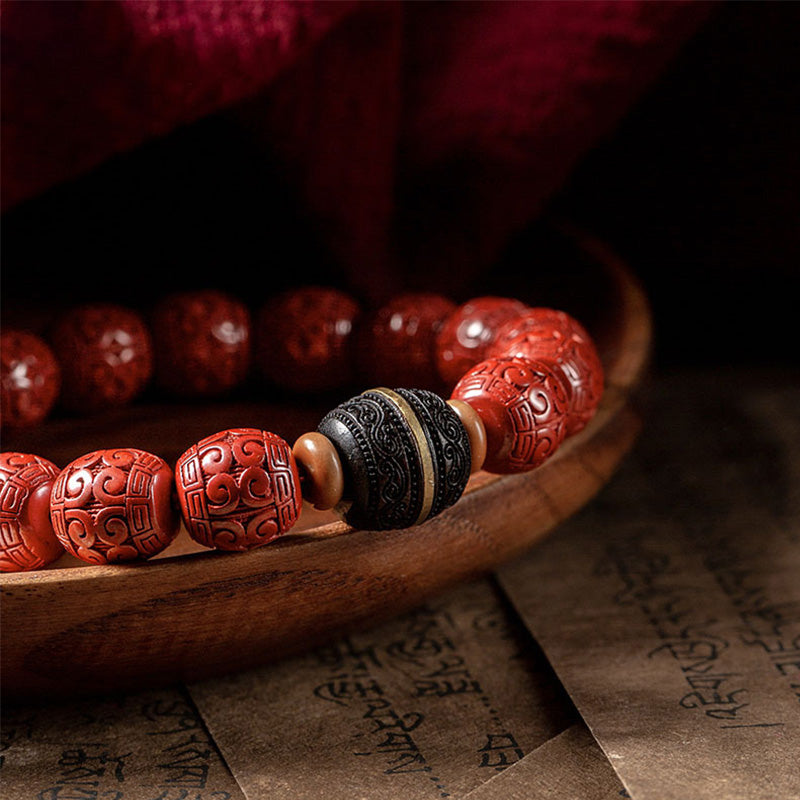 Buddha Stones Natural Cinnabar Ebony Calm Blessing Bracelet