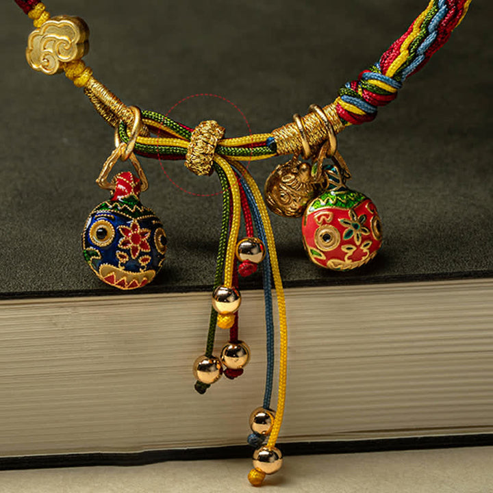 Buddha Stones Gold Swallowing Beast Family Luck Reincarnation Knot Colorful String Bracelet